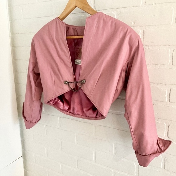 Vintage Y2K Real Leather Jacket The Ranch Crop Lions chain Pink Mobwife 0 - Picture 2 of 8